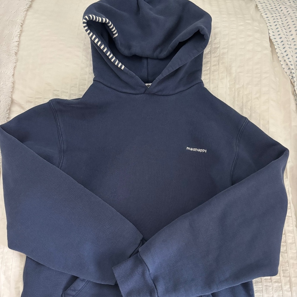 Madhappy navy blue hoodie with white stitching